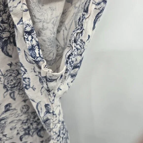 Terzo Millennio Cream Blue Made in Italy 100% Linen  Short Sleeved Top Large - Picture 6 of 14